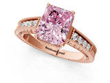 Rose gold Fancy Pink Radiant Cut Cut Diamond Milgrain Pave Band Four-Prong Setting Ring_4