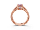 Rose gold Fancy Pink Radiant Cut Cut Diamond Milgrain Pave Band Four-Prong Setting Ring_6