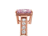 Rose gold Fancy Pink Radiant Cut Cut Diamond Milgrain Pave Band Four-Prong Setting Ring_8