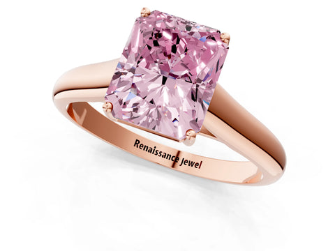 Rose gold Fancy Pink Radiant Cut Cut Diamond Solitaire Engagement Ring with Tapered Plain Band and Four-Prong Setting_1