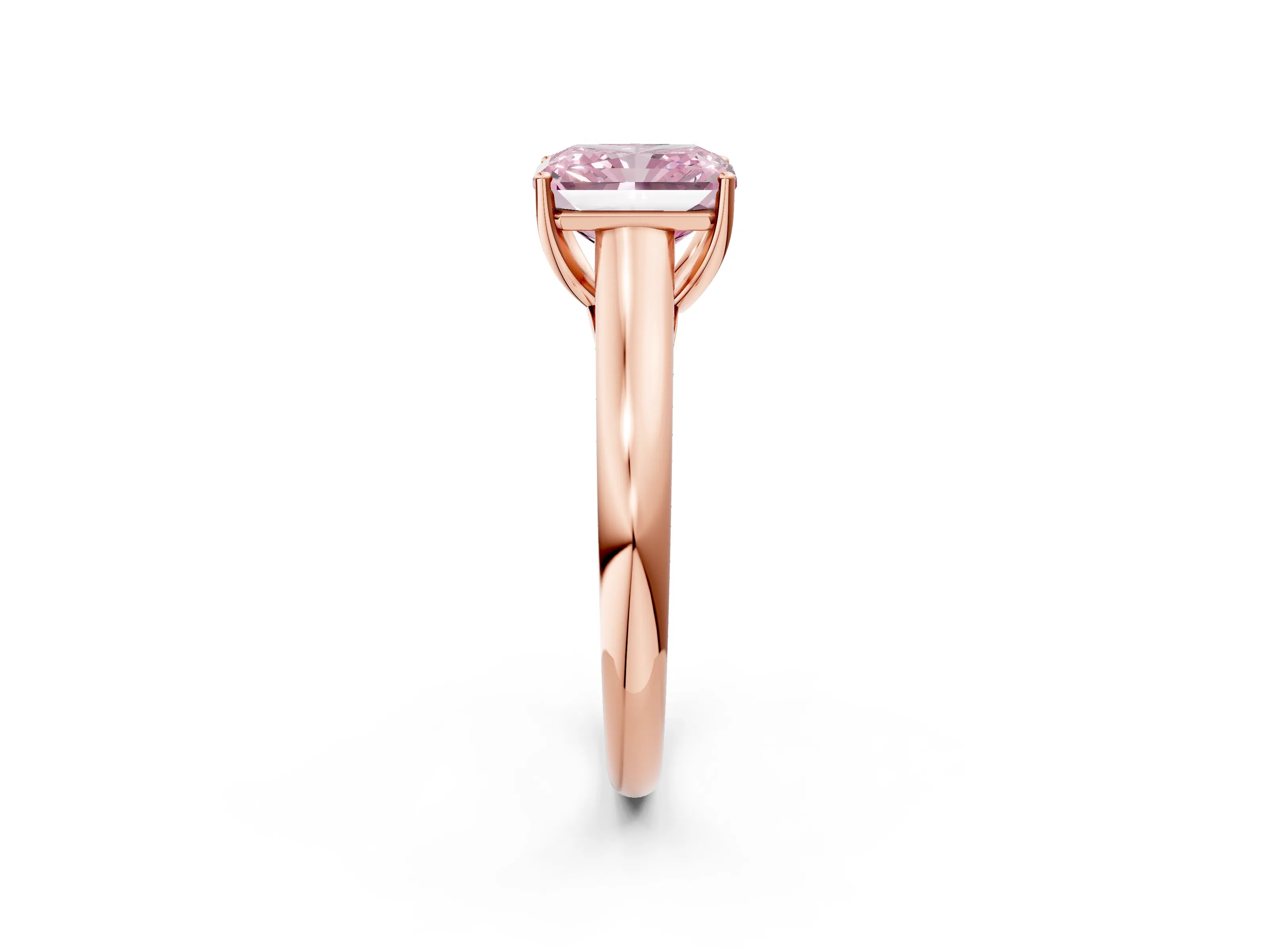 Rose gold Fancy Pink Radiant Cut Cut Diamond Solitaire Engagement Ring with Tapered Plain Band and Four-Prong Setting_2