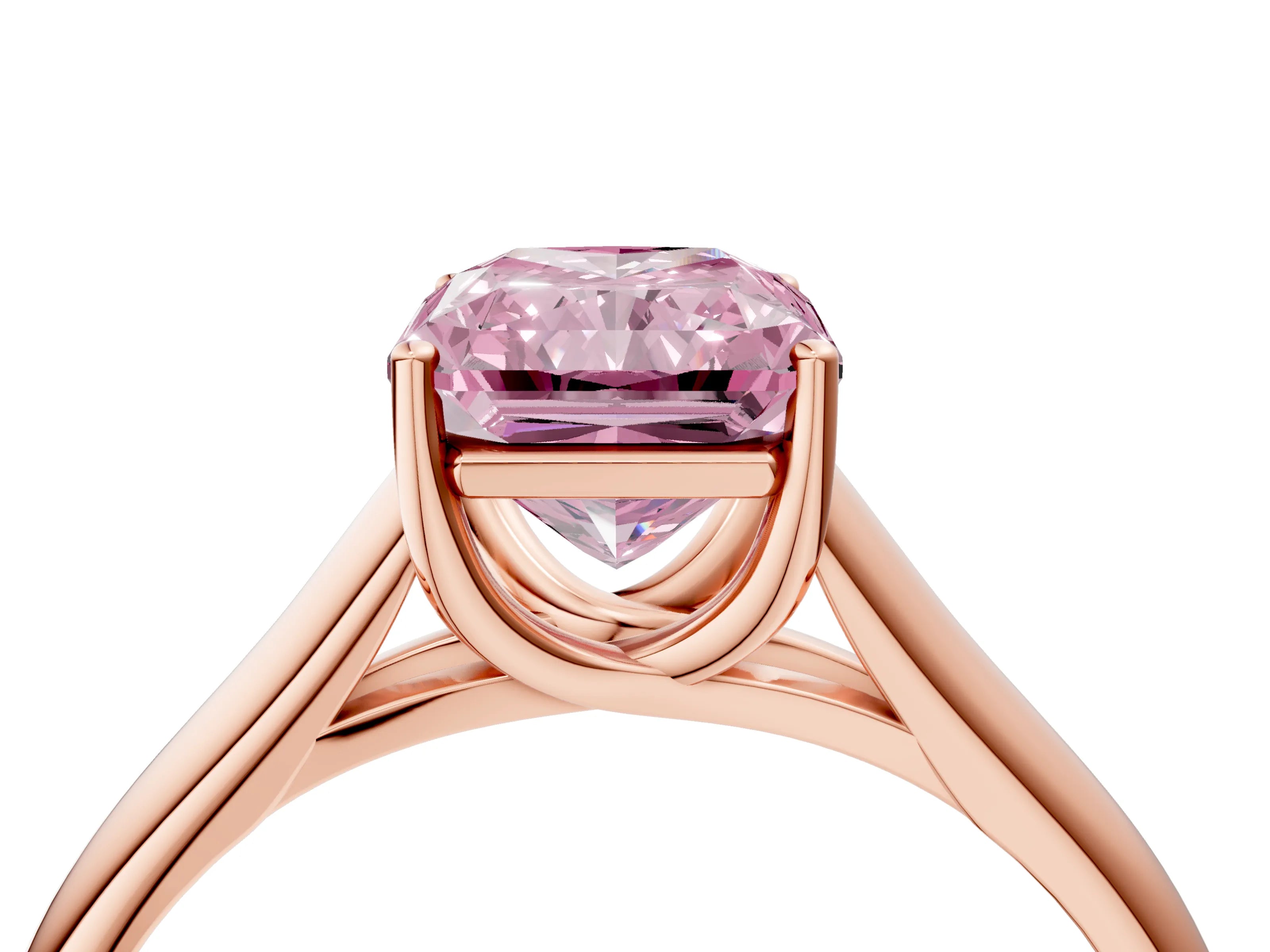 Rose gold Fancy Pink Radiant Cut Cut Diamond Solitaire Engagement Ring with Tapered Plain Band and Four-Prong Setting_4