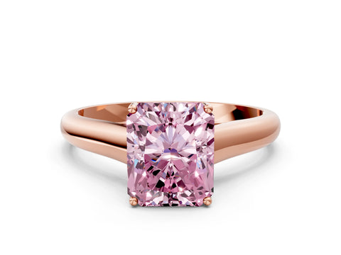 Rose gold Fancy Pink Radiant Cut Cut Diamond Solitaire Engagement Ring with Tapered Plain Band and Four-Prong Setting