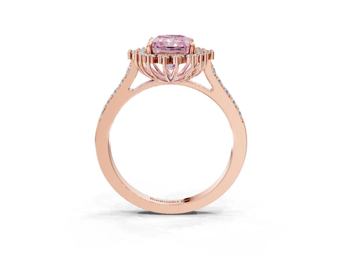 Rose gold Fancy Pink Radiant Cut Cut Diamond Sunburst Halo Engagement Ring with Pavé Band_3