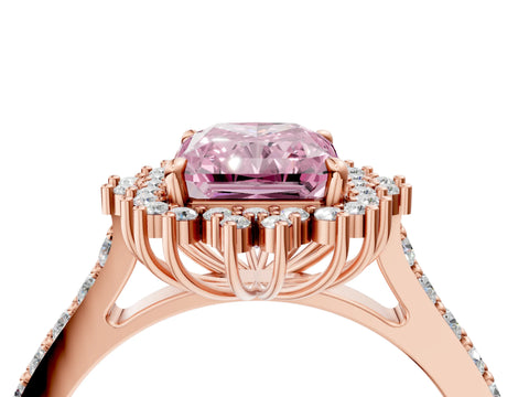 Rose gold Fancy Pink Radiant Cut Cut Diamond Sunburst Halo Engagement Ring with Pavé Band_4