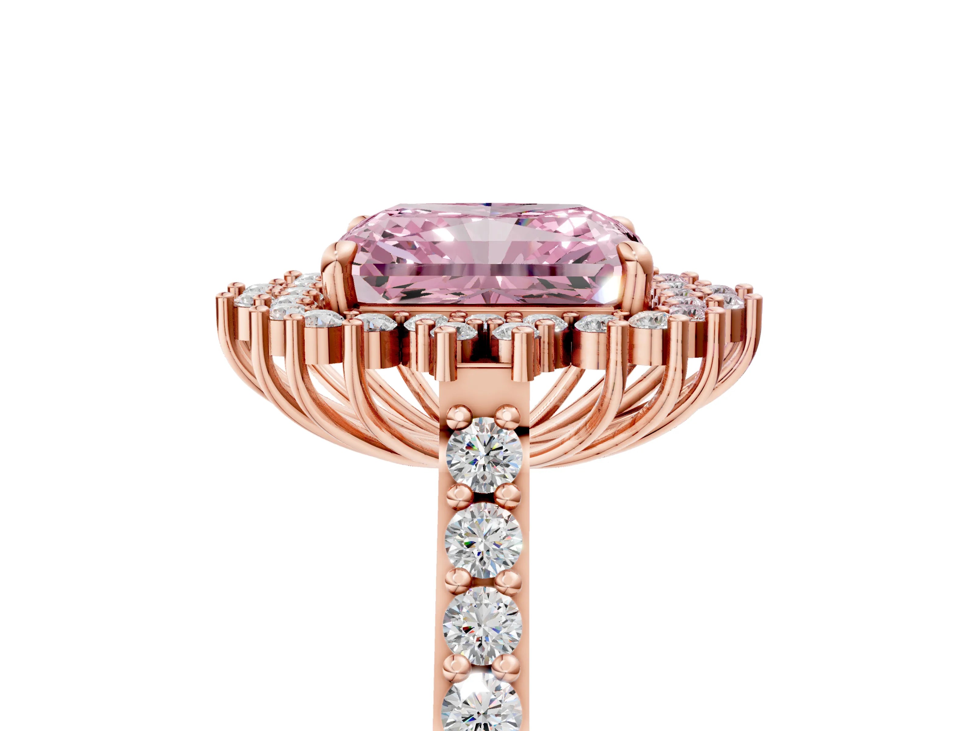 Rose gold Fancy Pink Radiant Cut Cut Diamond Sunburst Halo Engagement Ring with Pavé Band_5