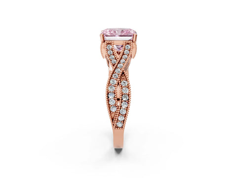 Rose gold Fancy Pink Radiant Cut Cut Diamond Twisted Band with Milgrain Pave Setting and Four-Prong Setting_2
