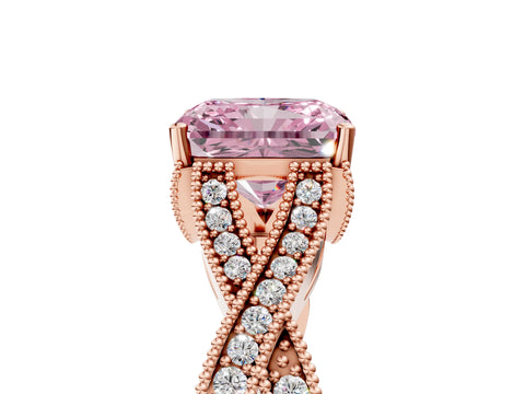 Rose gold Fancy Pink Radiant Cut Cut Diamond Twisted Band with Milgrain Pave Setting and Four-Prong Setting_5