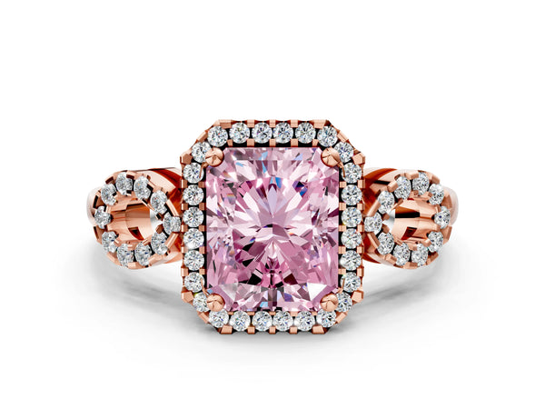 Rose Gold Radiant Cut Pave Infinity Halo Engagement Ring Setting for Fancy Pink Center