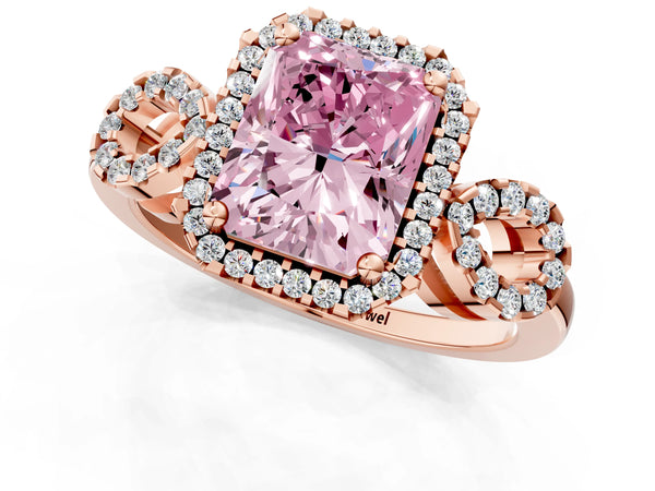 Rose Gold Radiant Cut Pave Infinity Halo Engagement Ring Setting for Fancy Pink Center