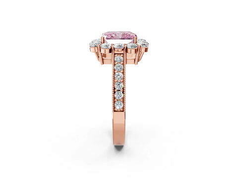 Rose gold Fancy Pink Radiant Cut Cut Halo Diamond Pavé Engagement Ring with Milgrain Detailing_2