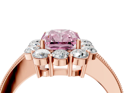Rose gold Fancy Pink Radiant Cut Cut Halo Diamond Pavé Engagement Ring with Milgrain Detailing_4