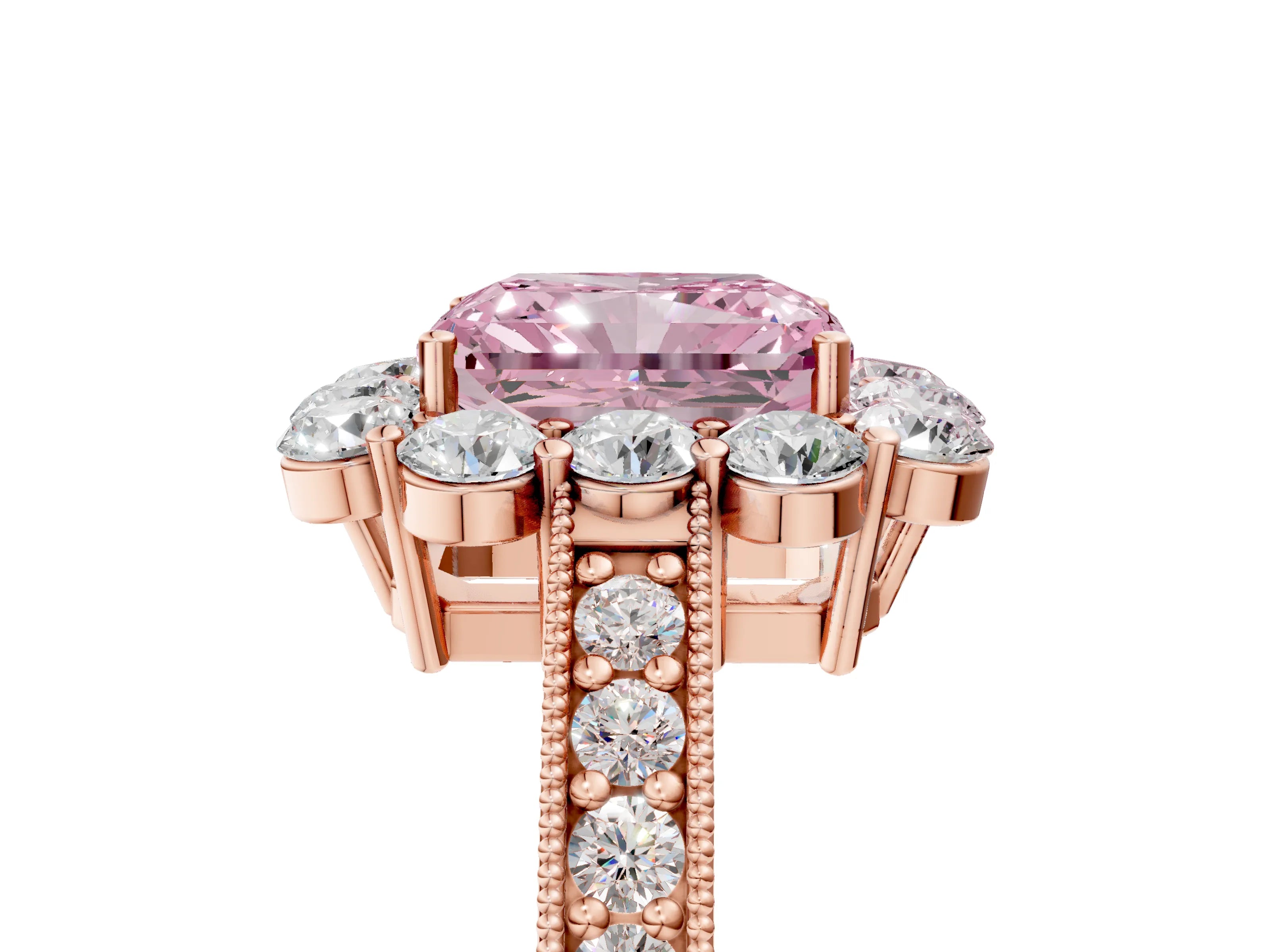 Rose gold Fancy Pink Radiant Cut Cut Halo Diamond Pavé Engagement Ring with Milgrain Detailing_5