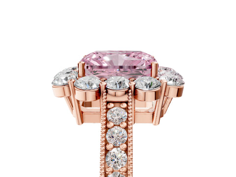 Rose gold Fancy Pink Radiant Cut Cut Halo Diamond Pavé Engagement Ring with Milgrain Detailing_5