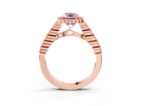 Rose gold Fancy Pink Radiant Cut Cut Halo Pavé Solitaire Ring with Milgrain Band_3