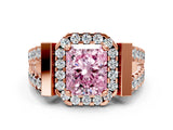 Rose gold Fancy Pink Radiant Cut Cut Halo Split Shank Prong Set Ring