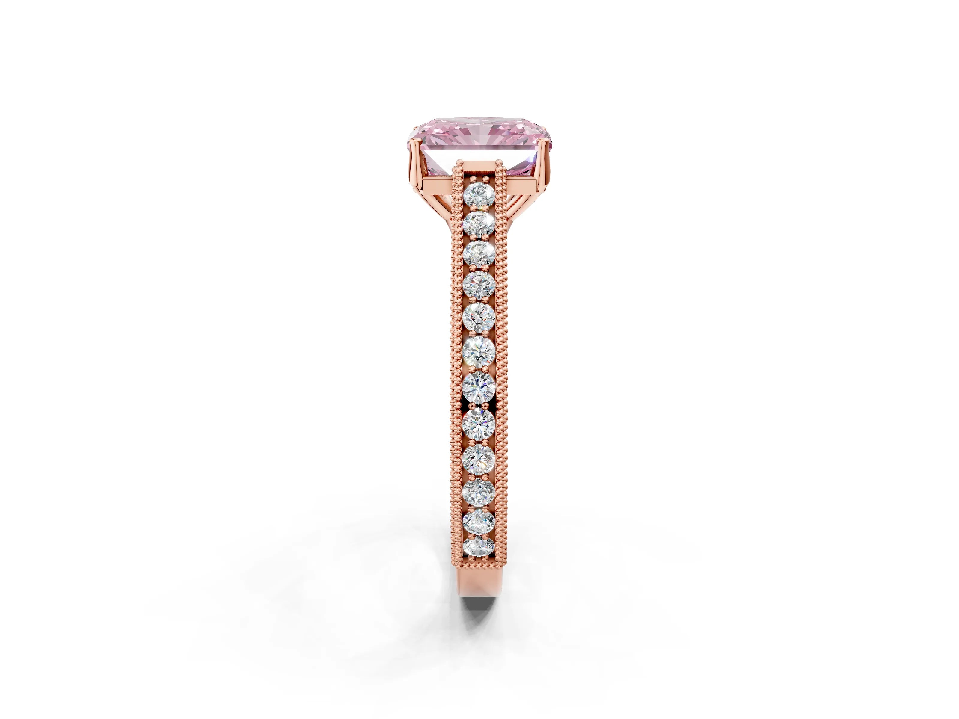 Rose gold Fancy Pink Radiant Cut Cut Pave Band Milgrain Solitaire Ring_12