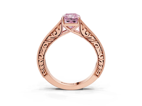 Rose gold Fancy Pink Radiant Cut Cut Pave Band Milgrain Solitaire Ring_13