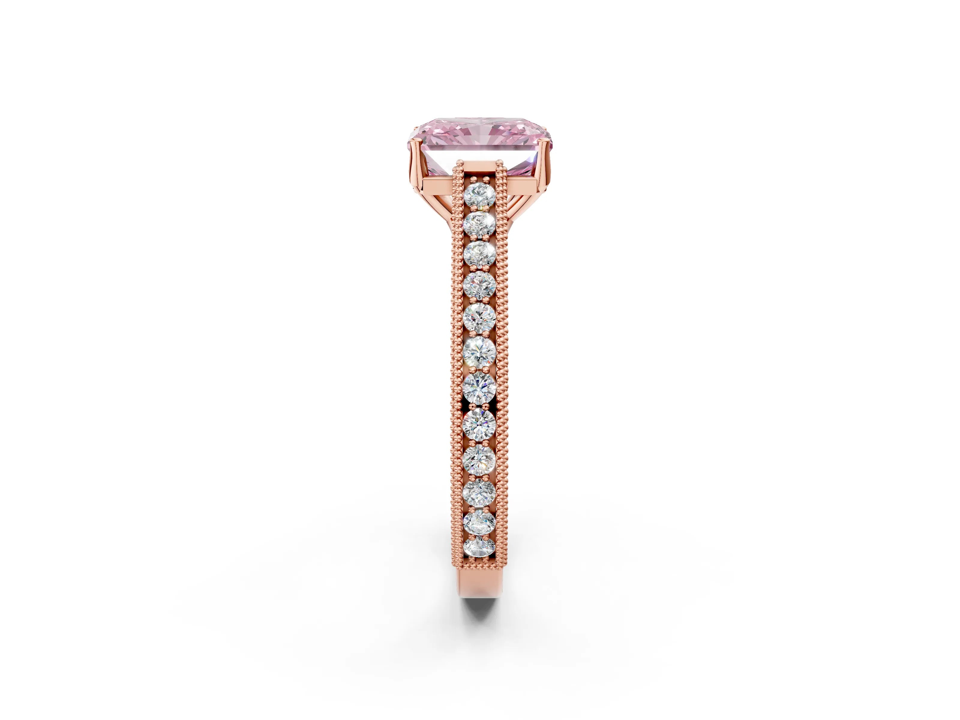 Rose gold Fancy Pink Radiant Cut Cut Pave Band Milgrain Solitaire Ring_24