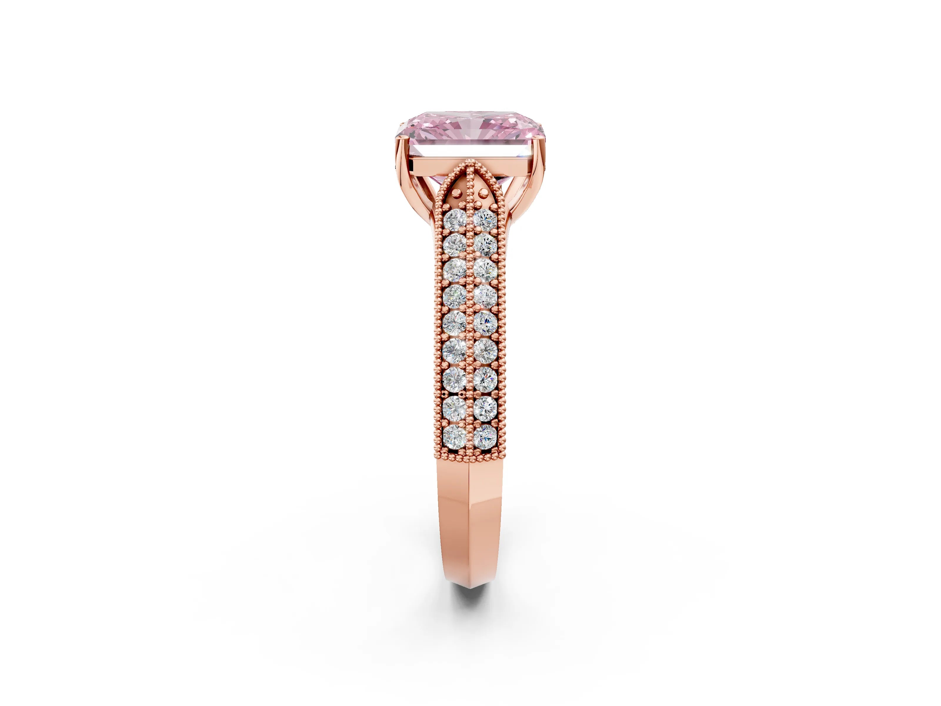 Rose gold Fancy Pink Radiant Cut Cut Pave Split Shank Engagement Ring with Four-Prong Setting_2