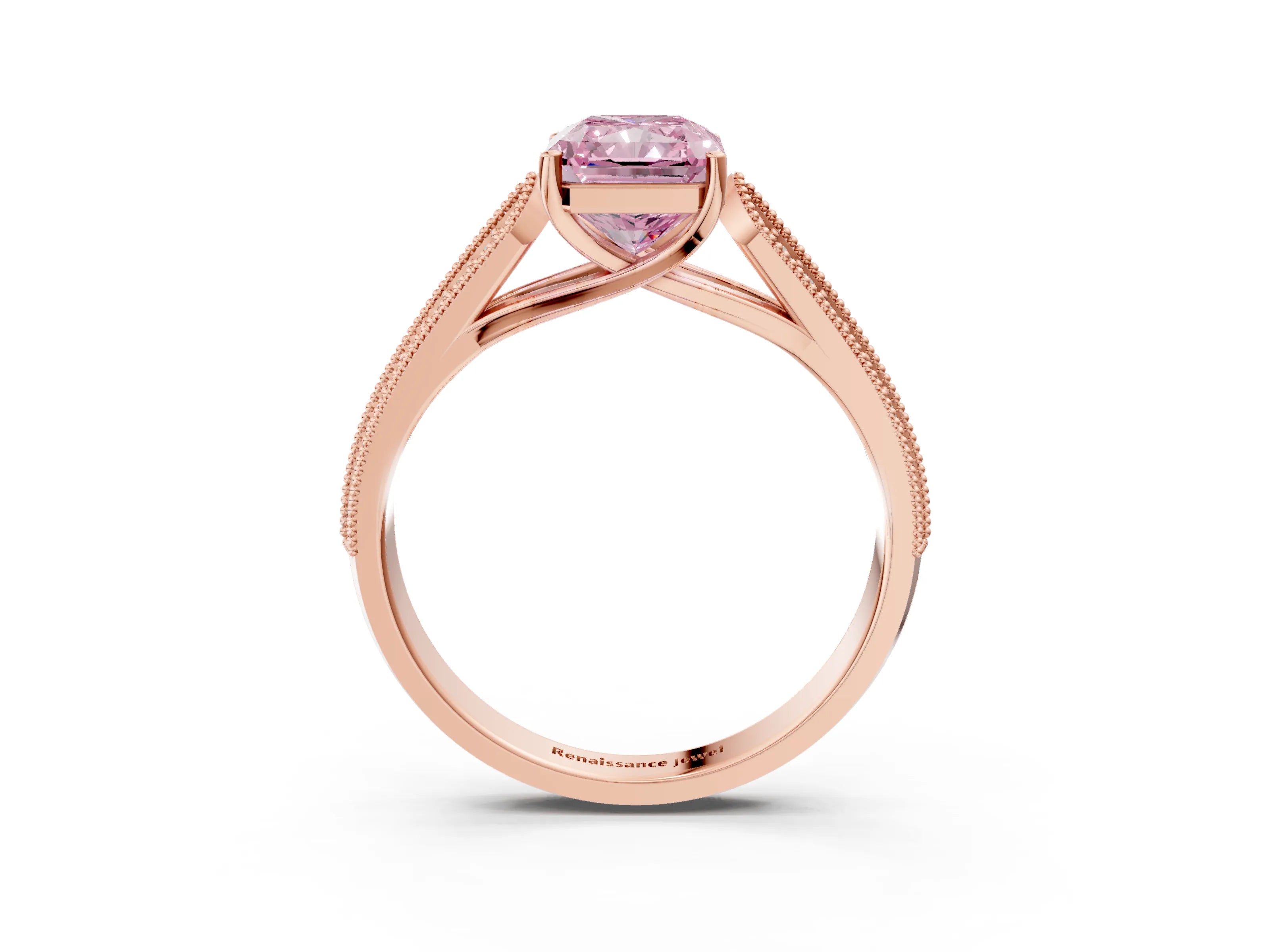 Rose gold Fancy Pink Radiant Cut Cut Pave Split Shank Engagement Ring with Four-Prong Setting_3
