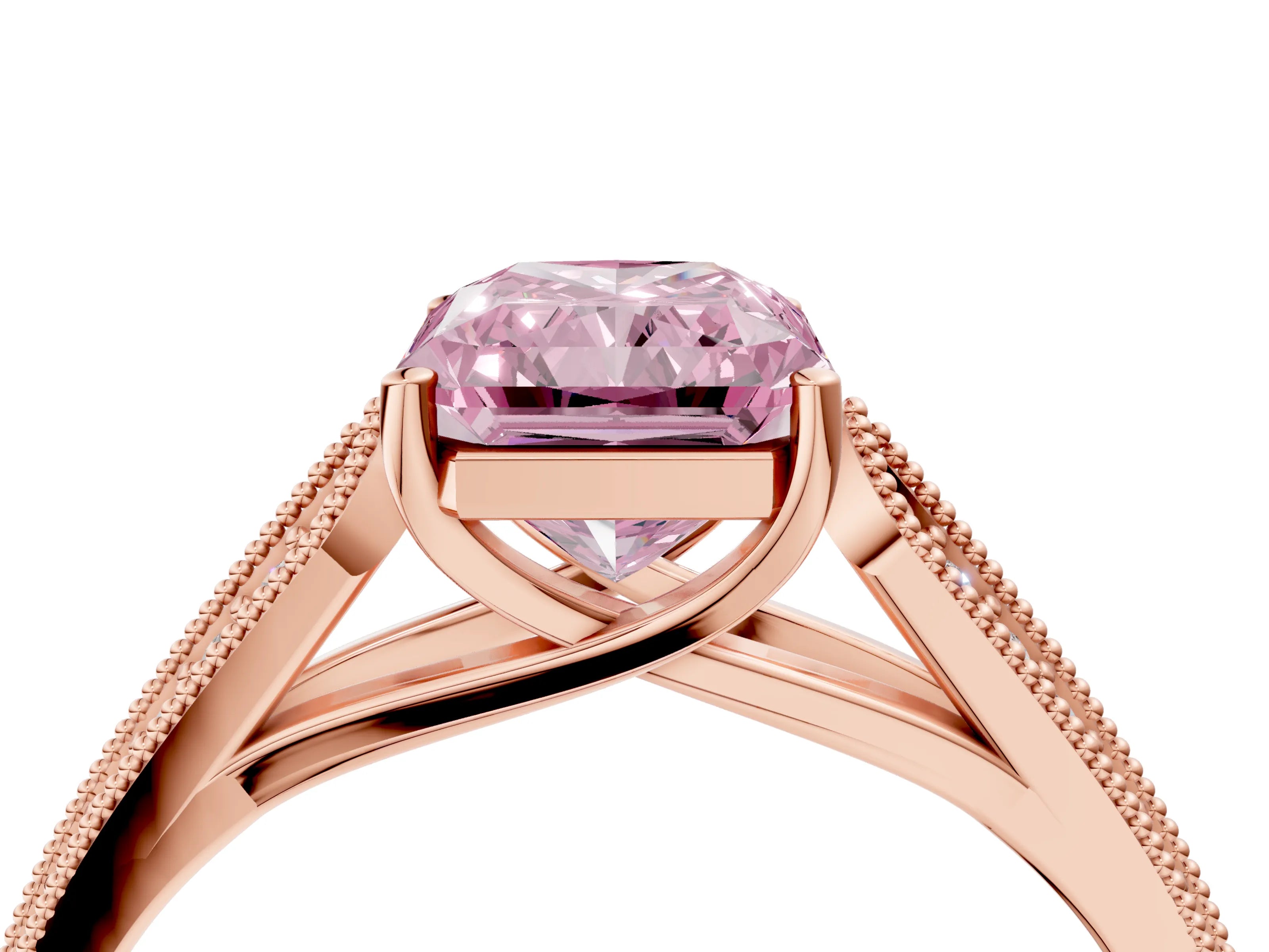 Rose gold Fancy Pink Radiant Cut Cut Pave Split Shank Engagement Ring with Four-Prong Setting_4