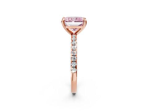 Rose gold Fancy Pink Radiant Cut Diamond Brilliant Solitaire Ring with Pavé Band and Four-Prong Setting_2