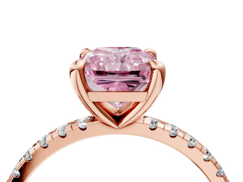 Rose gold Fancy Pink Radiant Cut Diamond Brilliant Solitaire Ring with Pavé Band and Four-Prong Setting_4