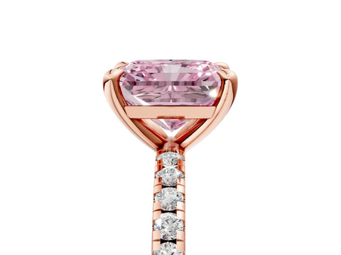 Rose gold Fancy Pink Radiant Cut Diamond Brilliant Solitaire Ring with Pavé Band and Four-Prong Setting_5