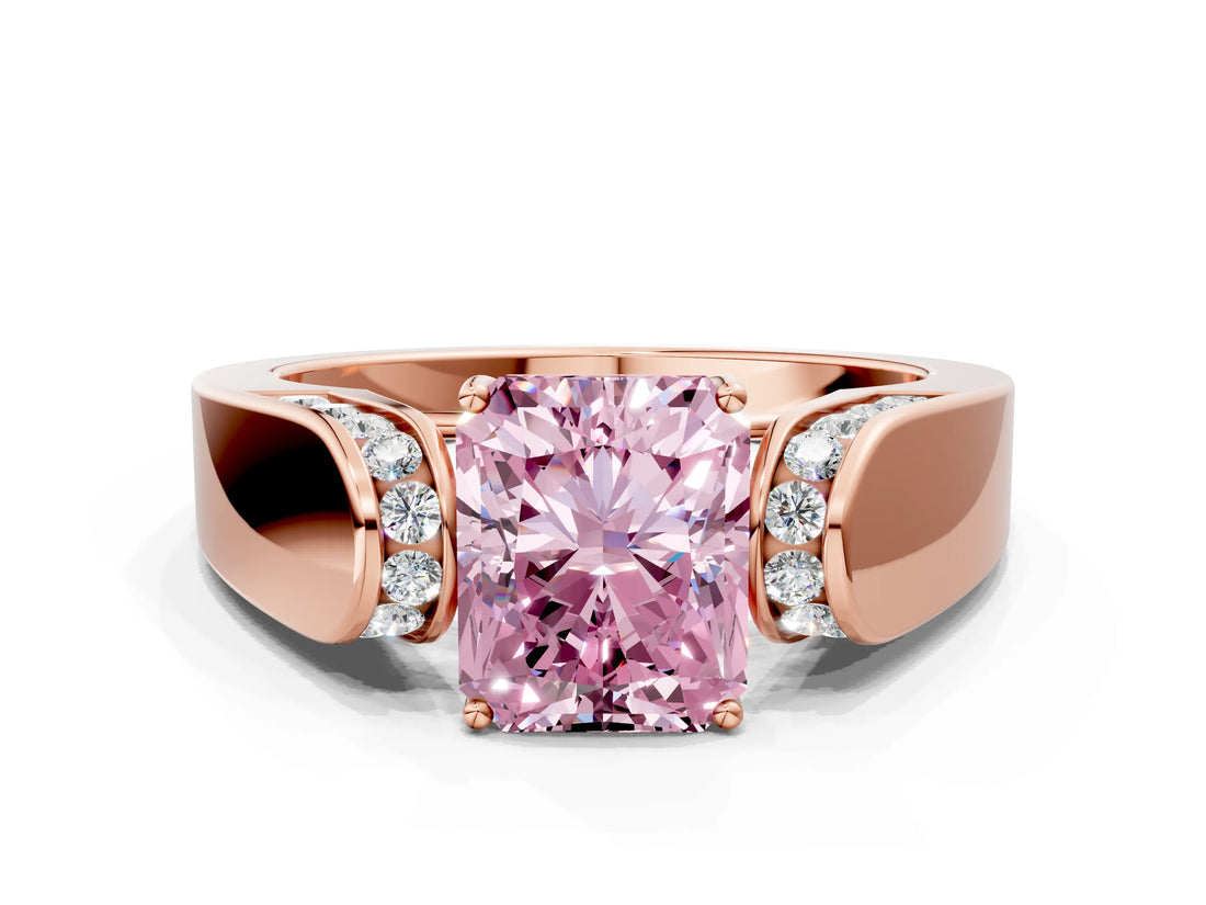 Rose gold Fancy Pink Radiant Cut Diamond Channel Set Solitaire Ring with Four-Prong Setting_12