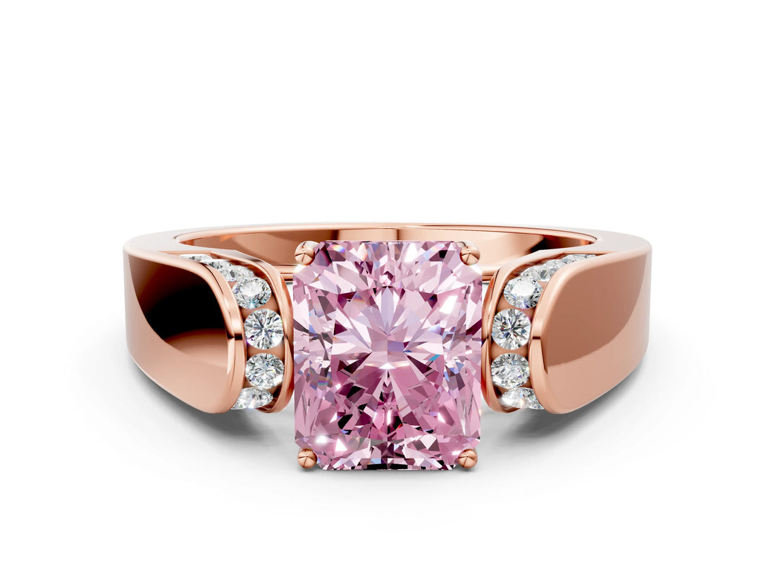Rose gold Fancy Pink Radiant Cut Diamond Channel Set Solitaire Ring with Four-Prong Setting_24