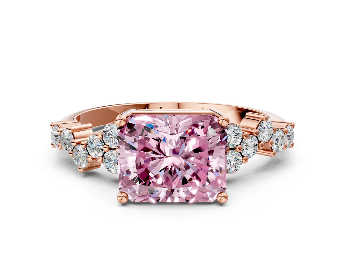 Rose gold Fancy Pink Radiant Cut Diamond Cluster Pavé Band with Four-Prong Setting_12