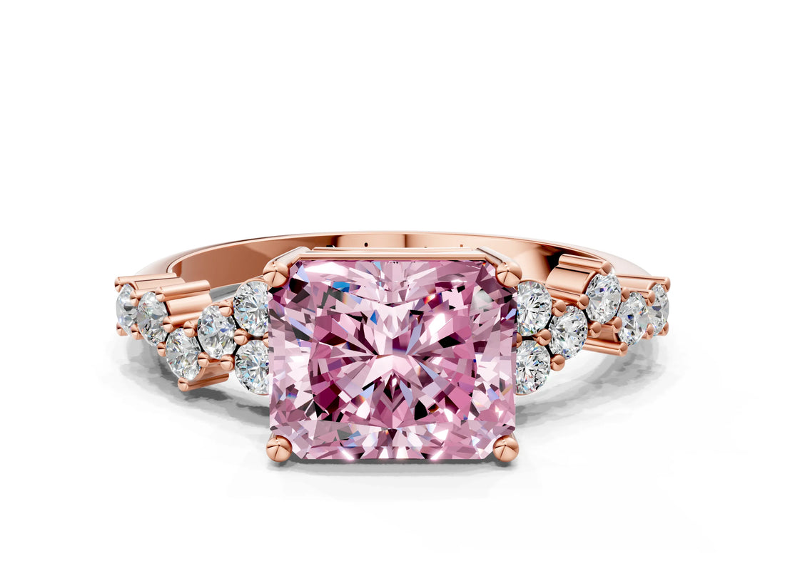 Rose gold Fancy Pink Radiant Cut Diamond Cluster Pavé Band with Four-Prong Setting_3