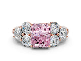 Rose gold Fancy Pink Radiant  Cut Diamond Cluster Ring with Round Accent Stones and Prong Setting on a Classic Band_48