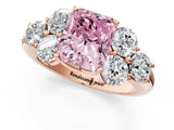 Rose gold Fancy Pink Radiant  Cut Diamond Cluster Ring with Round Accent Stones and Prong Setting on a Classic Band_49