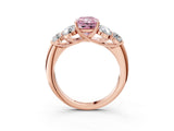 Rose gold Fancy Pink Radiant  Cut Diamond Cluster Ring with Round Accent Stones and Prong Setting on a Classic Band_51