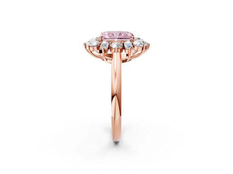 Rose gold Fancy Pink Radiant Cut Diamond Cluster Ring with Round and Baguette Stones, Split Shank Band, Prong Setting_2