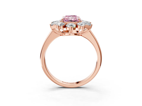 Rose gold Fancy Pink Radiant Cut Diamond Cluster Ring with Round and Baguette Stones, Split Shank Band, Prong Setting_3