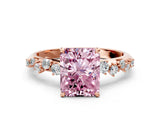 Rose gold Fancy Pink Radiant Cut Diamond Cluster Side Stone Solitaire Ring with Prong Setting_53