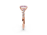 Rose gold Fancy Pink Radiant Cut Diamond Cluster Side Stone Solitaire Ring with Prong Setting_55