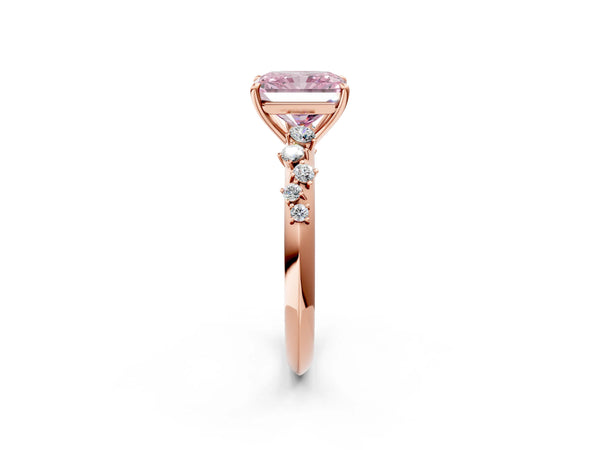 Rose Gold Radiant Cut Graduated Cluster Engagement Ring Setting for Fancy Pink Center