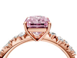 Rose gold Fancy Pink Radiant Cut Diamond Cluster Side Stone Solitaire Ring with Prong Setting_57