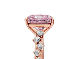 Rose gold Fancy Pink Radiant Cut Diamond Cluster Side Stone Solitaire Ring with Prong Setting_58