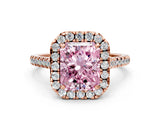 Rose gold Fancy Pink Radiant Cut Diamond Cushion Halo Ring with Pavé Band