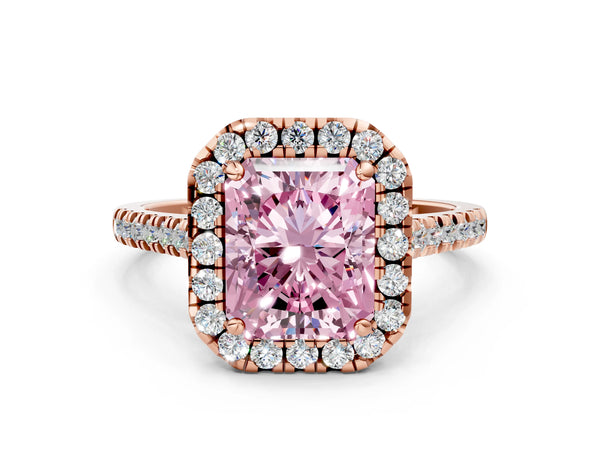 Rose Gold Radiant Cut Contoured Halo Pave Engagement Ring Setting for Fancy Pink Center
