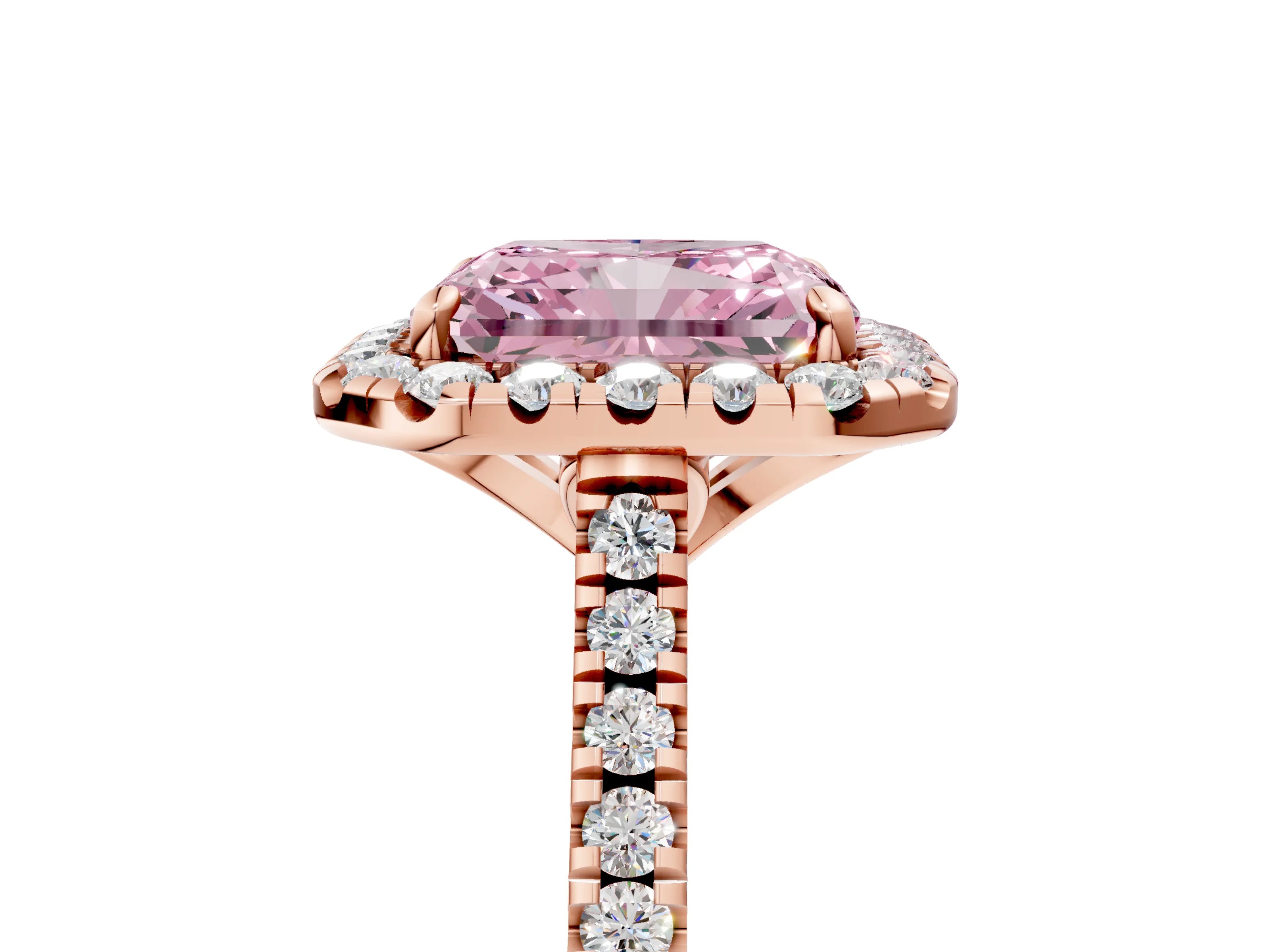 Rose gold Fancy Pink Radiant Cut Diamond Cushion Halo Ring with Pavé Band_5