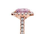 Rose gold Fancy Pink Radiant Cut Diamond Cushion Halo Ring with Pavé Band_5