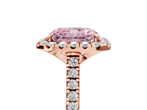 Rose gold Fancy Pink Radiant Cut Diamond Cushion Halo Ring with Pavé Band_5