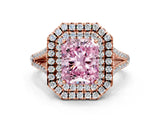 Rose gold Fancy Pink Radiant Cut Diamond Double Halo Ring with Pavé Band and Prong Setting_74