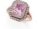 Rose gold Fancy Pink Radiant Cut Diamond Double Halo Ring with Pavé Band and Prong Setting_75